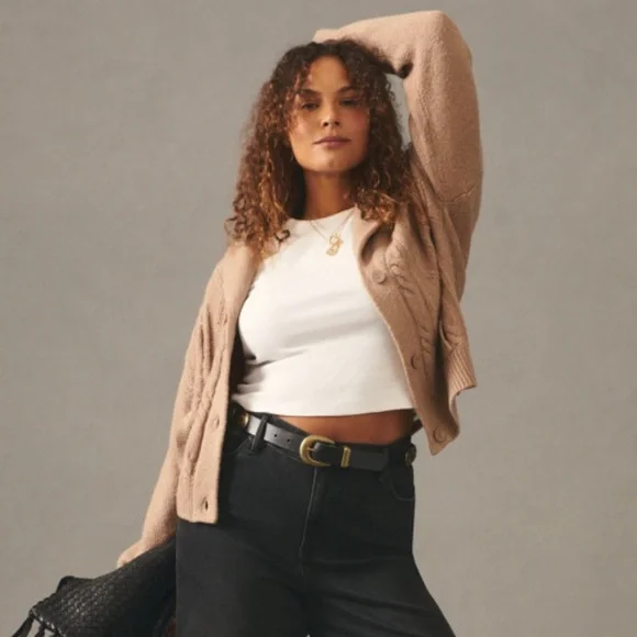 PILCRO Collared Cable-Knit Cardigan Sweater - Picture 5 of 16